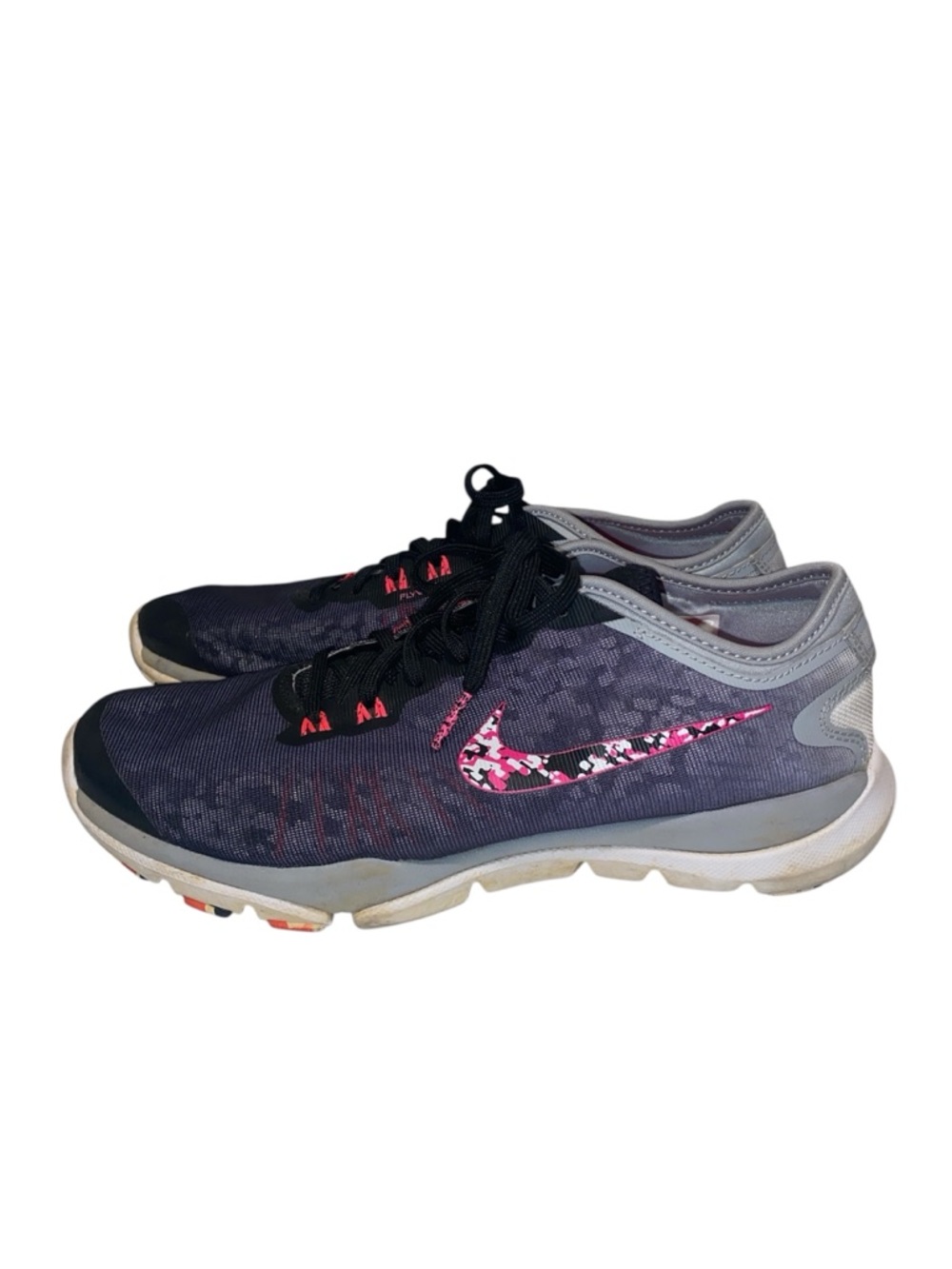 Nike Women's Black & Gray Training Sneakers with Pink Swoosh